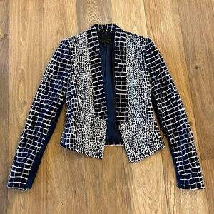 BCBG Women's Navy and White Grid Pattern Jacket XXS